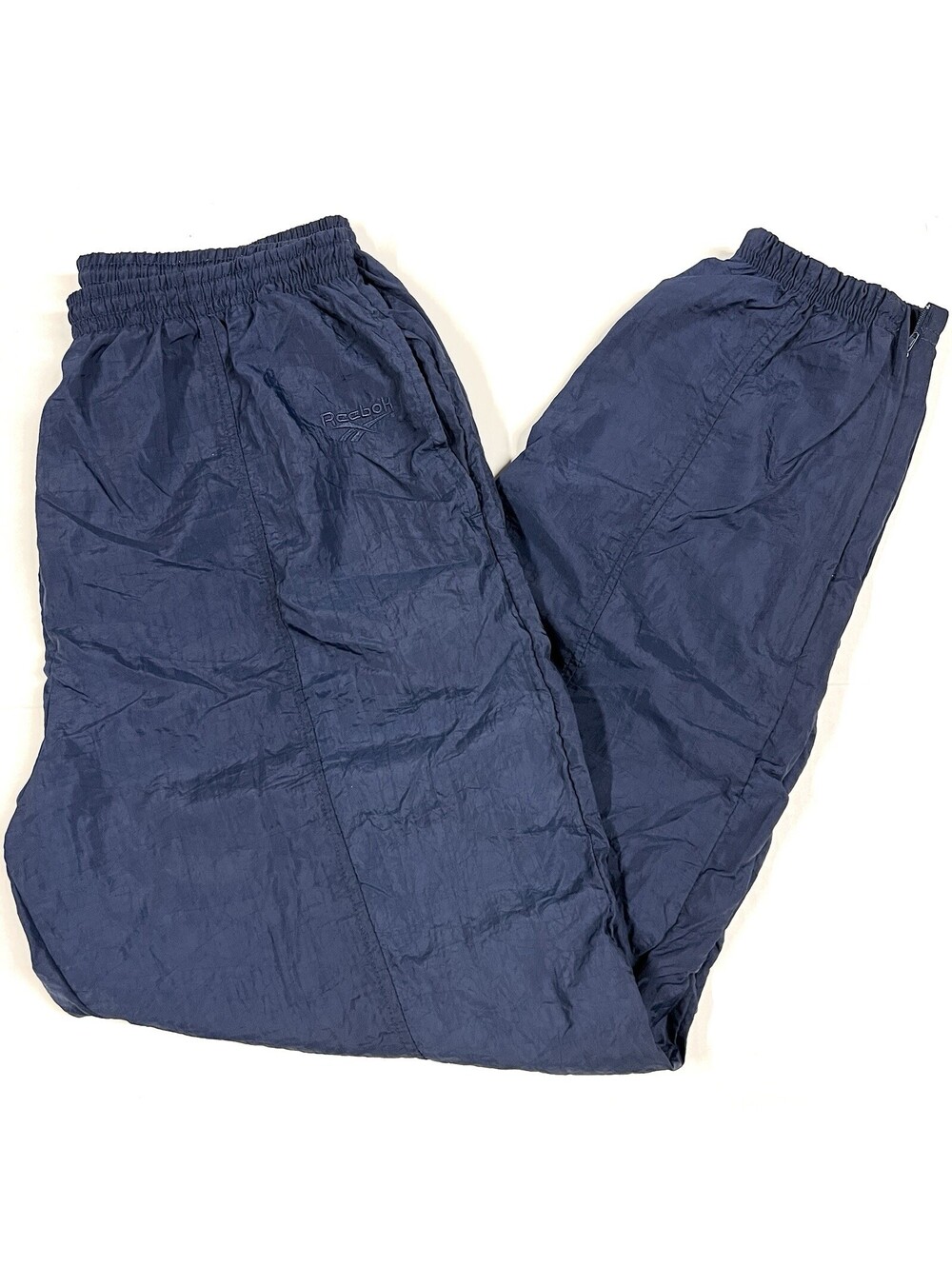 Vintage Reebok Track Pants Windbreaker Lined Navy Sz L 1/4 Ankle Zip